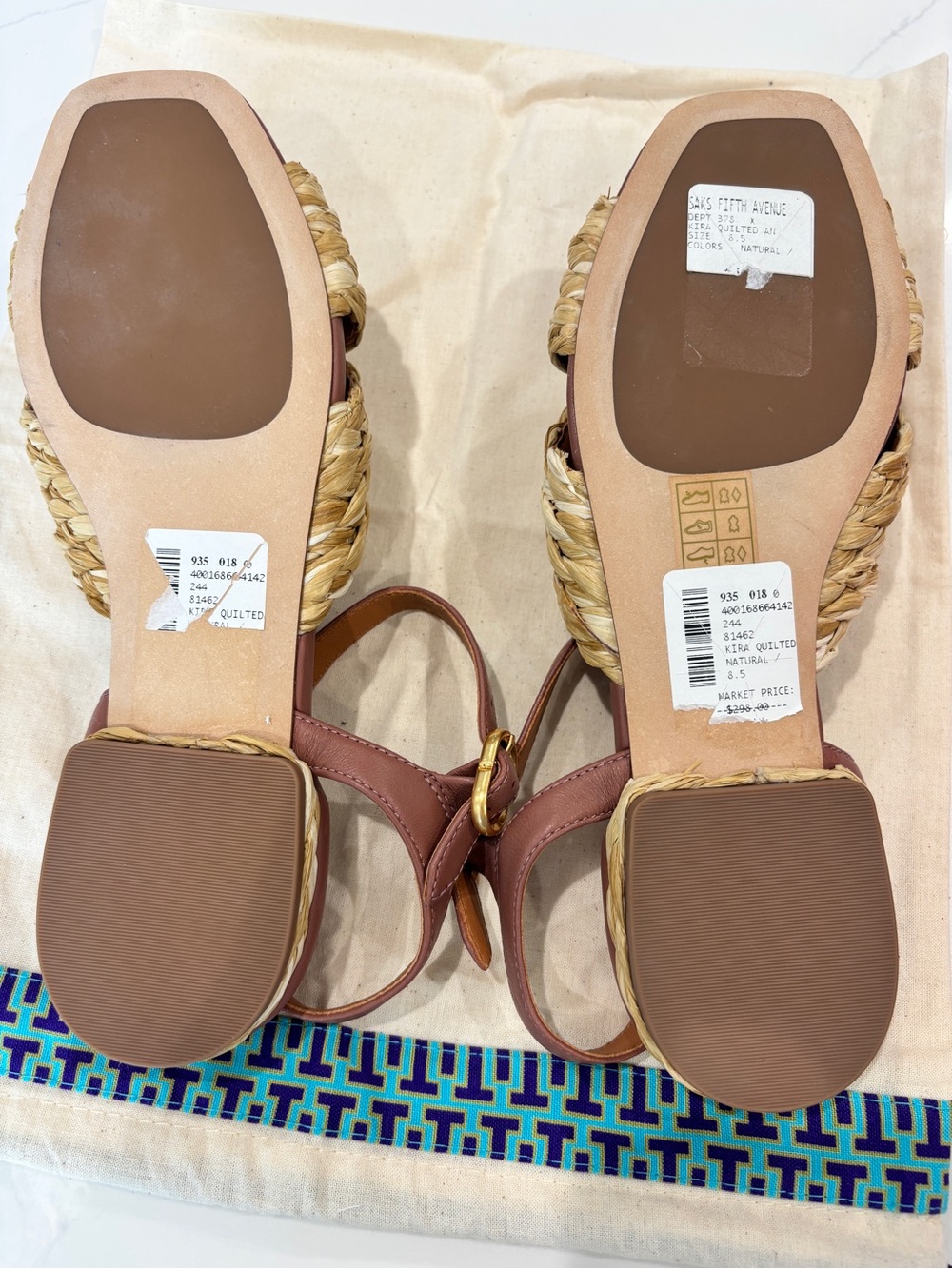 Tory Burch Kira Braided Raffia Slide Sandals with Mauve Leather Strap Size 8.5. - Picture 11 of 11